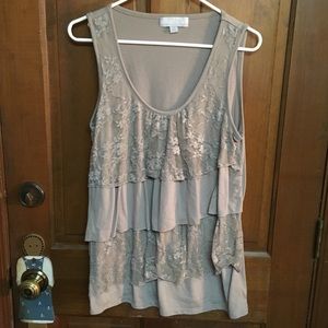 Good Condition. Tan and Lace Sleeveless Tunic
